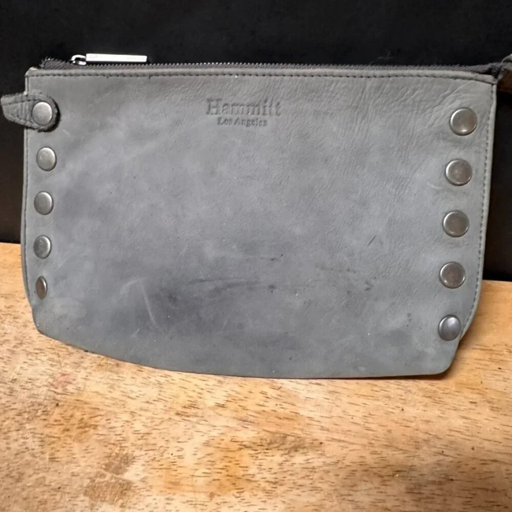 Hammitt of Los Angelos Cosmetic Bag Pouch Insert Gray Leather Studded Case